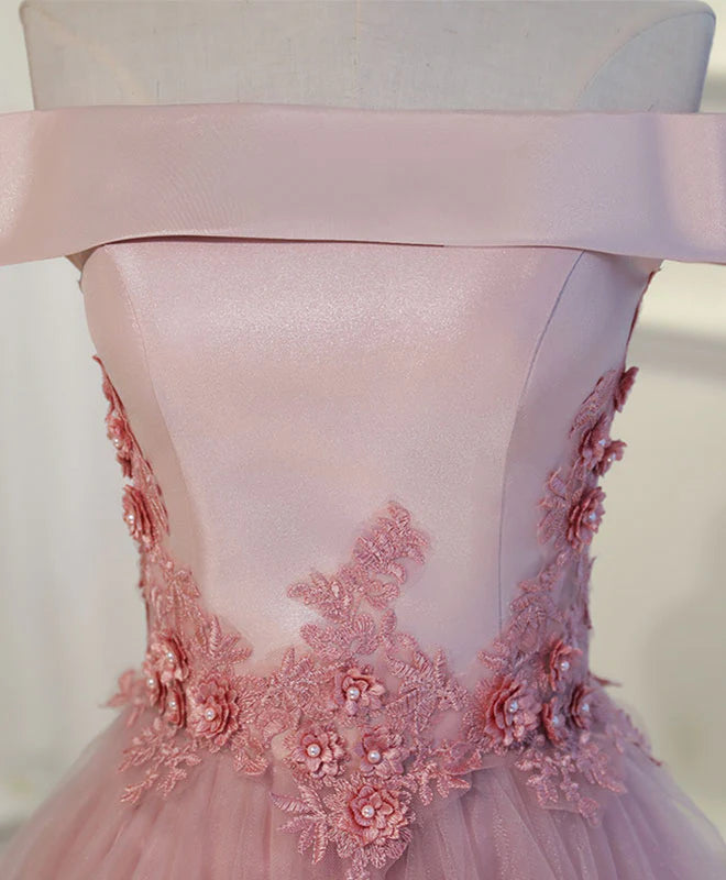 A Line Off Shoulder Tea Length Prom Dress