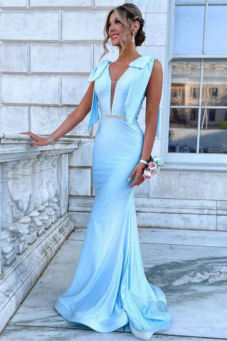 Plunge Neck Backless Mermaid Long Formal Dress