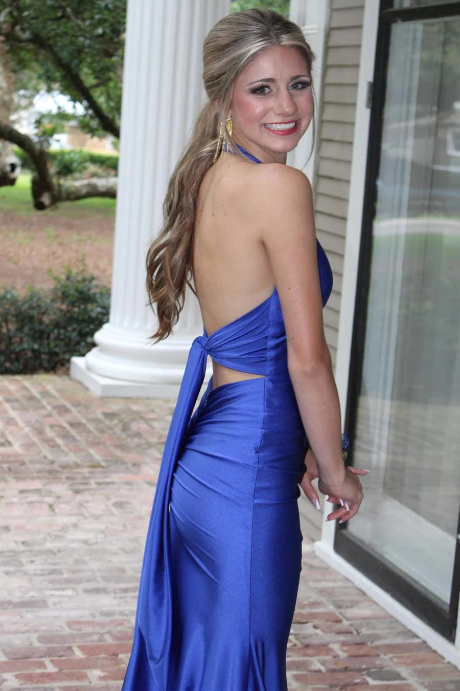 Halter Tie-Back Mermaid Long Prom Dress