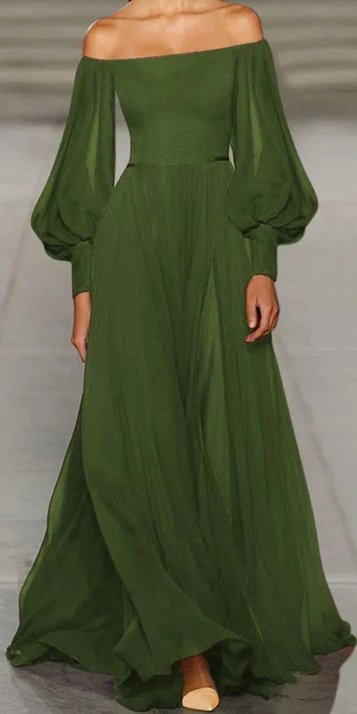 Sexy Strapless Tube Top Solid Color Lantern Sleeve Chiffon Dress