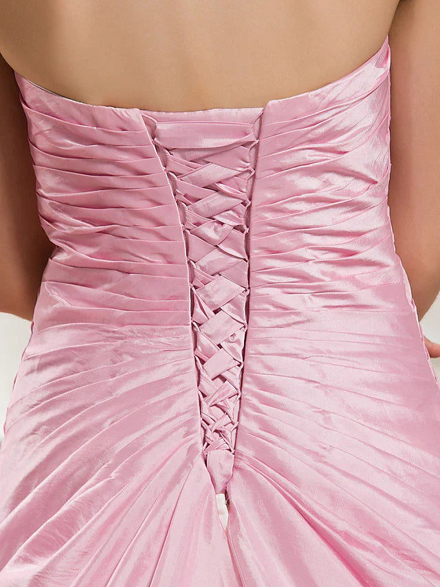 DingjiBall Gown Wedding Dresses Strapless Chapel Train Organza Taffeta Strapless Wedding Dress in Color with Ruched Beading Appliques