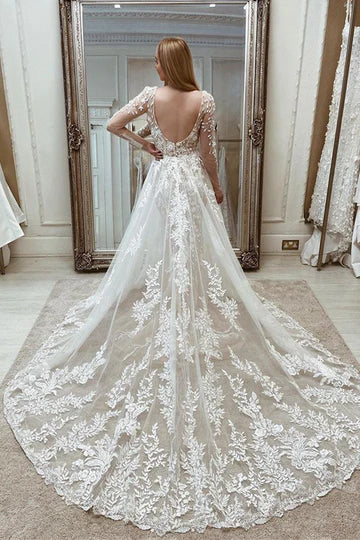 Lace Backless Mermaid Wedding Dress with Attached Train