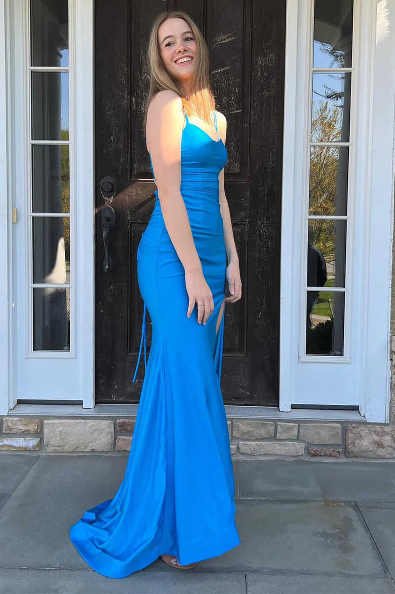 Straps Lace-Up Mermaid Long Prom Gown