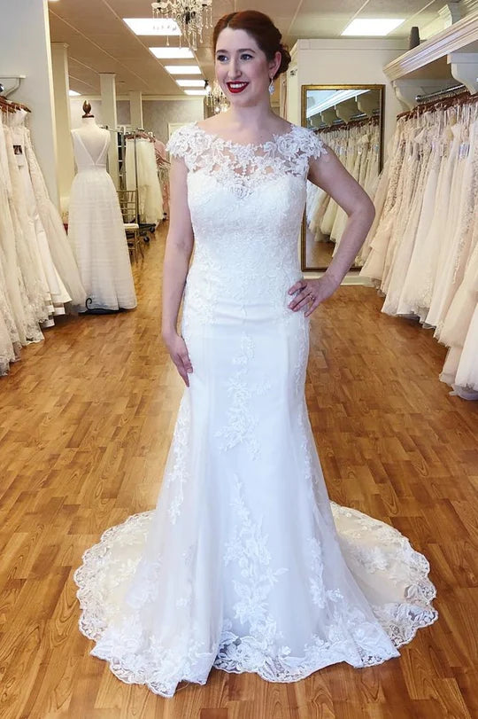 Lace Portrait Backless Mermaid Wedding Dress