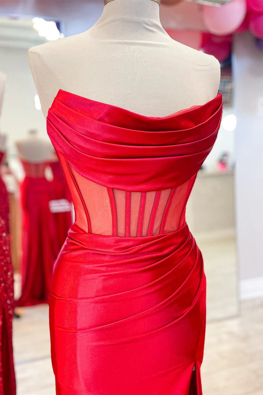 Strapless Sheer Bodice Mermaid Long Formal Dress