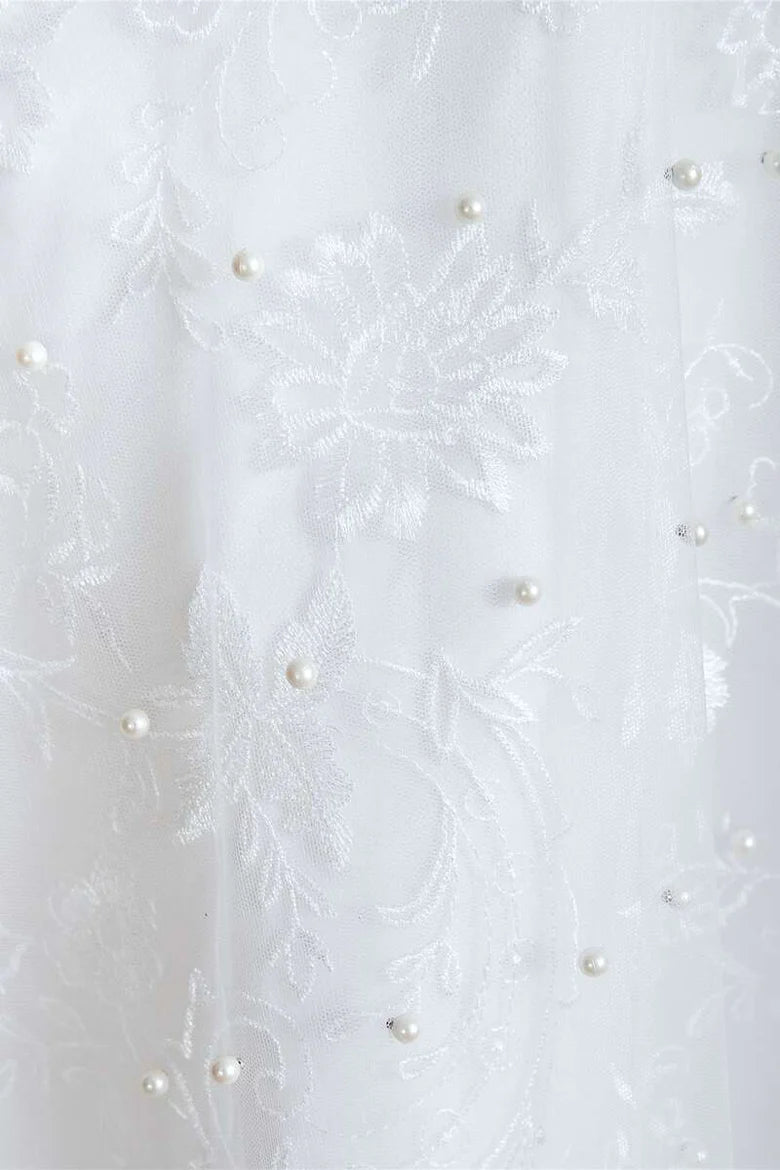 Pearls V-Neck Backless A-Line Wedding Dress