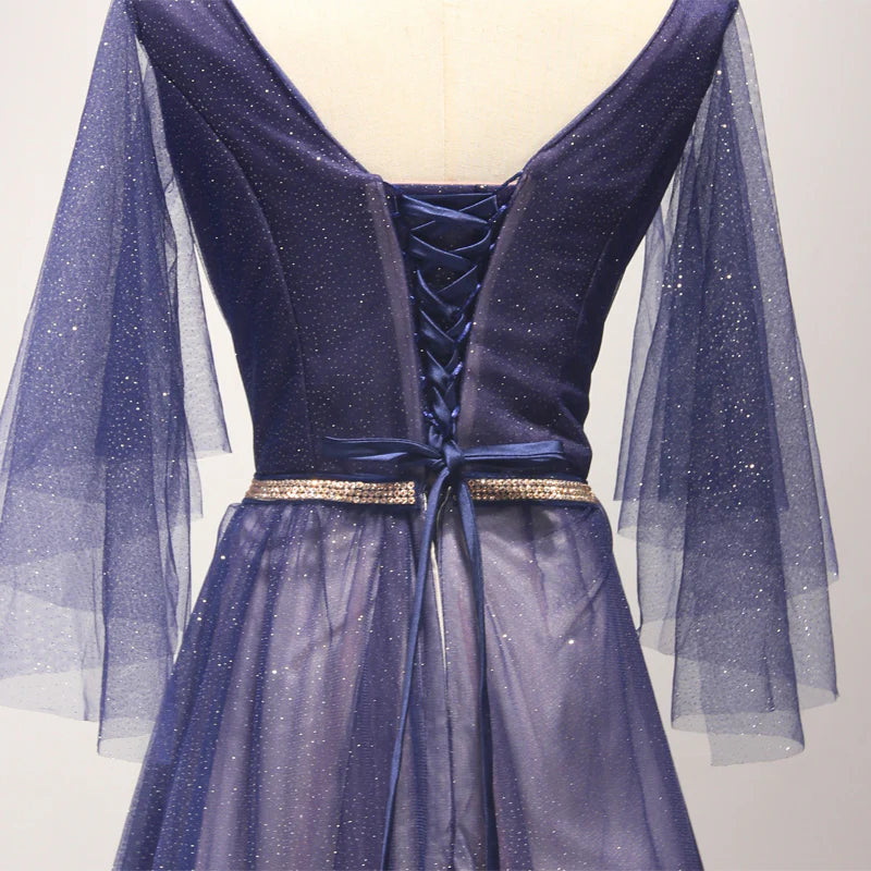 V Neck Long Purple Prom Dress Purple Long Evening Dress