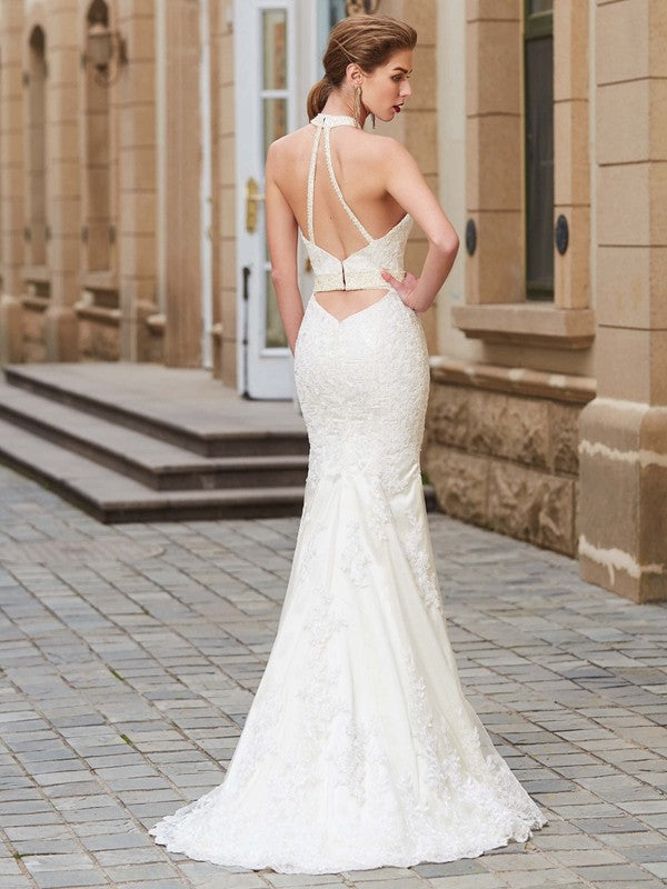 Sheath/Column Jewel Sleeveless Floor-Length Applique Lace Dresses