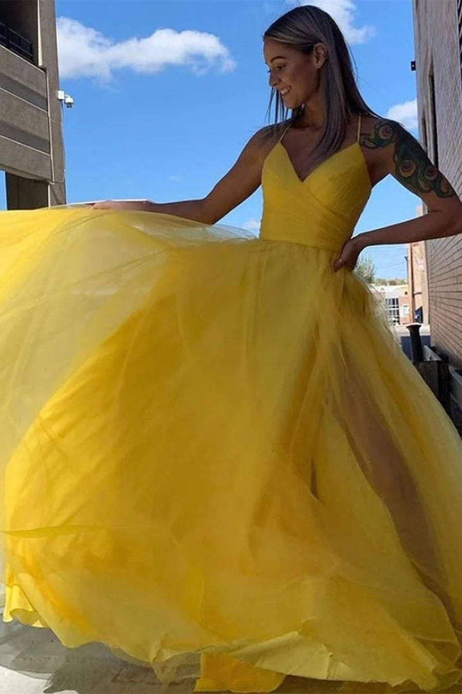 Lace-Up Back Pleated A-line Long Prom Dress