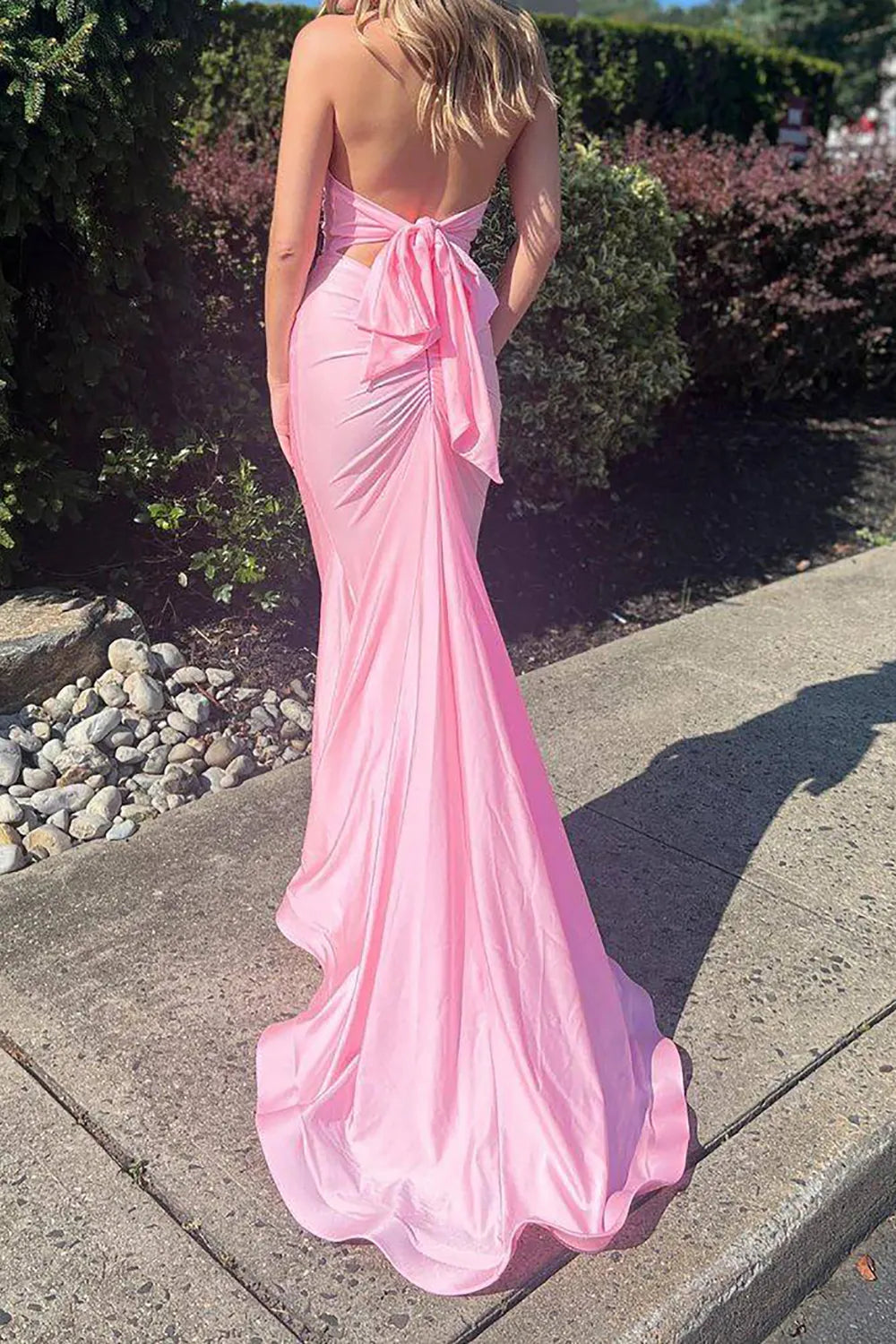 Mermaid Halter Neck Pink Long Prom Dress with