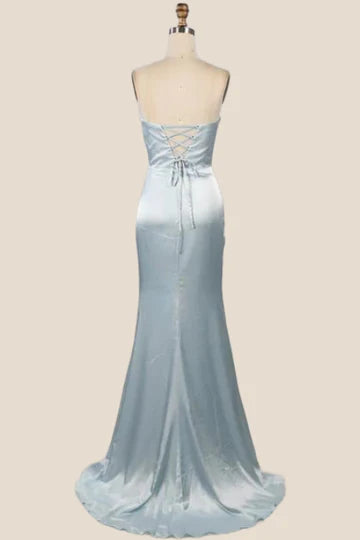 Sky Blue Strapless Mermaid Long Prom Dress