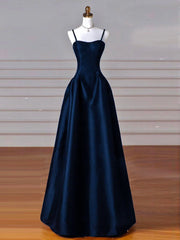 A-Line Dark Blue Satin Long Prom Dress Dark Blue Long Formal Dress DingJi WeddingDress A-Line Dark Blue Satin Long Prom Dress Dark Blue Long Formal Dress DingJi WeddingDress