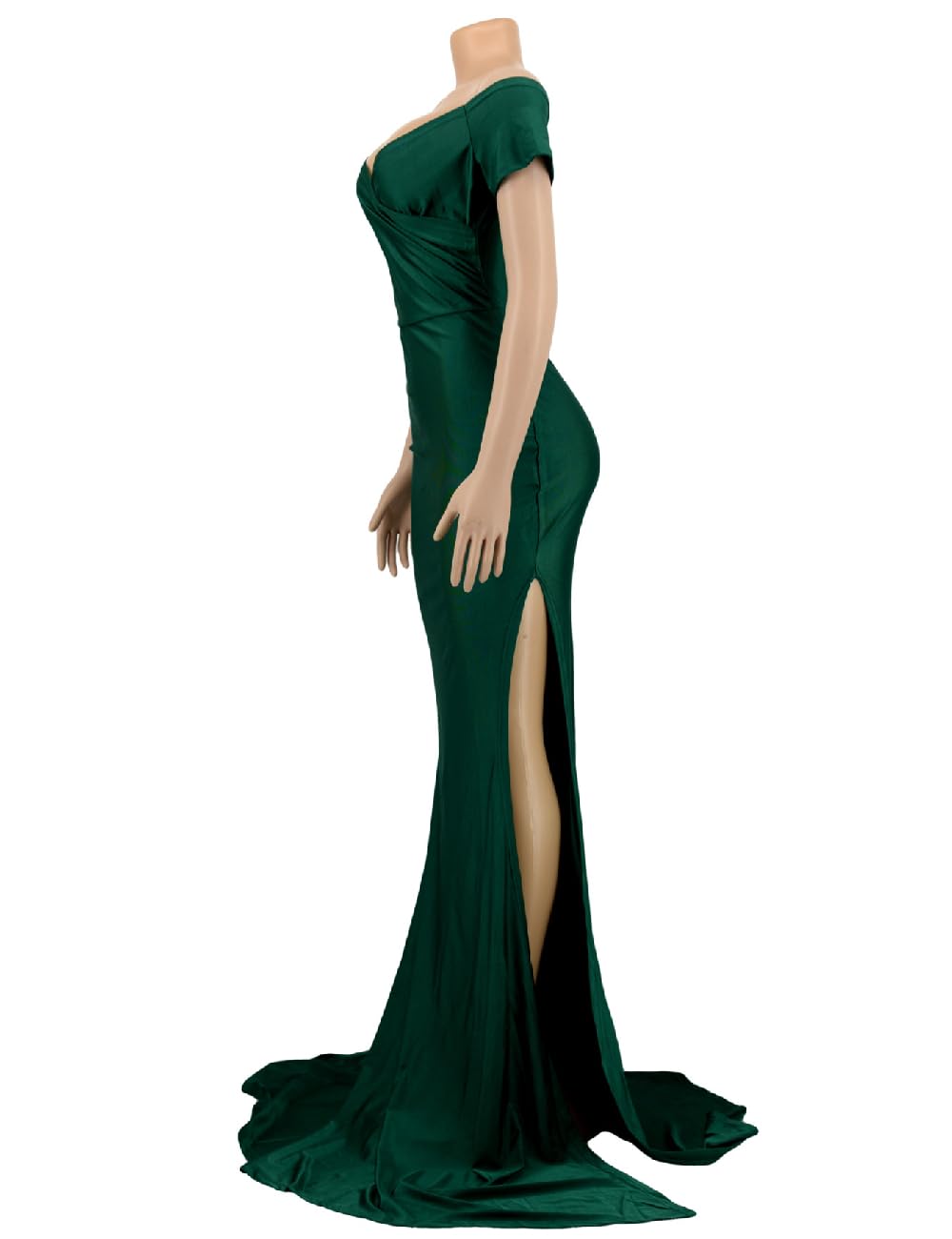Dark Green Womens Off Shoulder Sexy V Neck High Split Long Dress Formal Cocktail Prom Dress