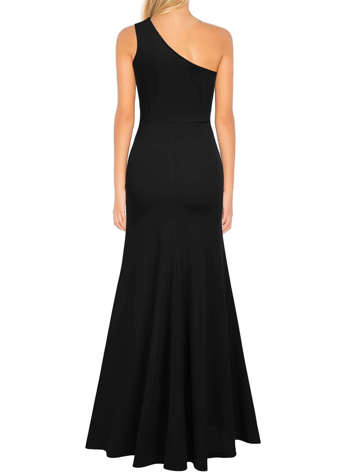 Black Women's One Shoulder Sleeveless Split Bodycon Mermaid Prom Cocktail Long Dress