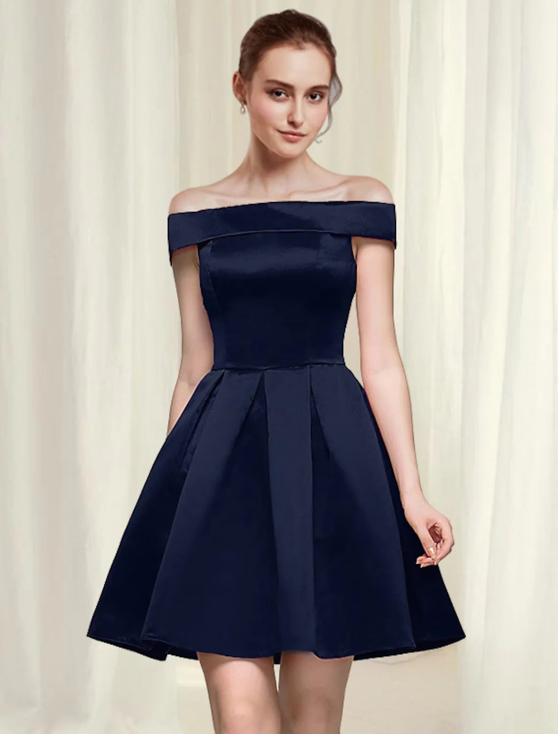 DingjiA-Line Cocktail Dresses Reformation Amante Dress Homecoming Short / Mini Sleeveless Off Shoulder Satin with Sleek