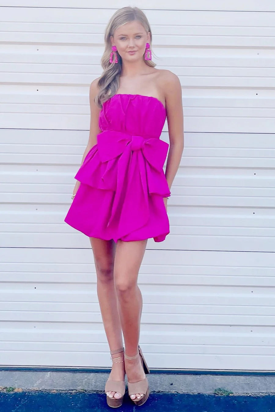 Strapless Bow-Front Short Party Dress