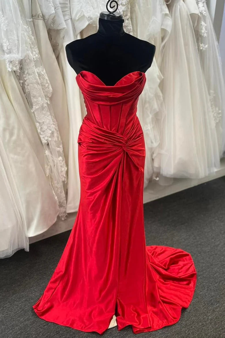 Strapless Twist-Front Mermaid Long Dress with Slit