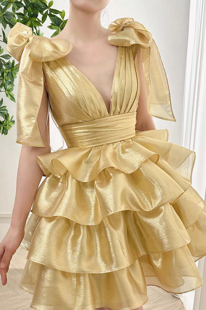 Tiered Homecoming Dress with Strap Bow