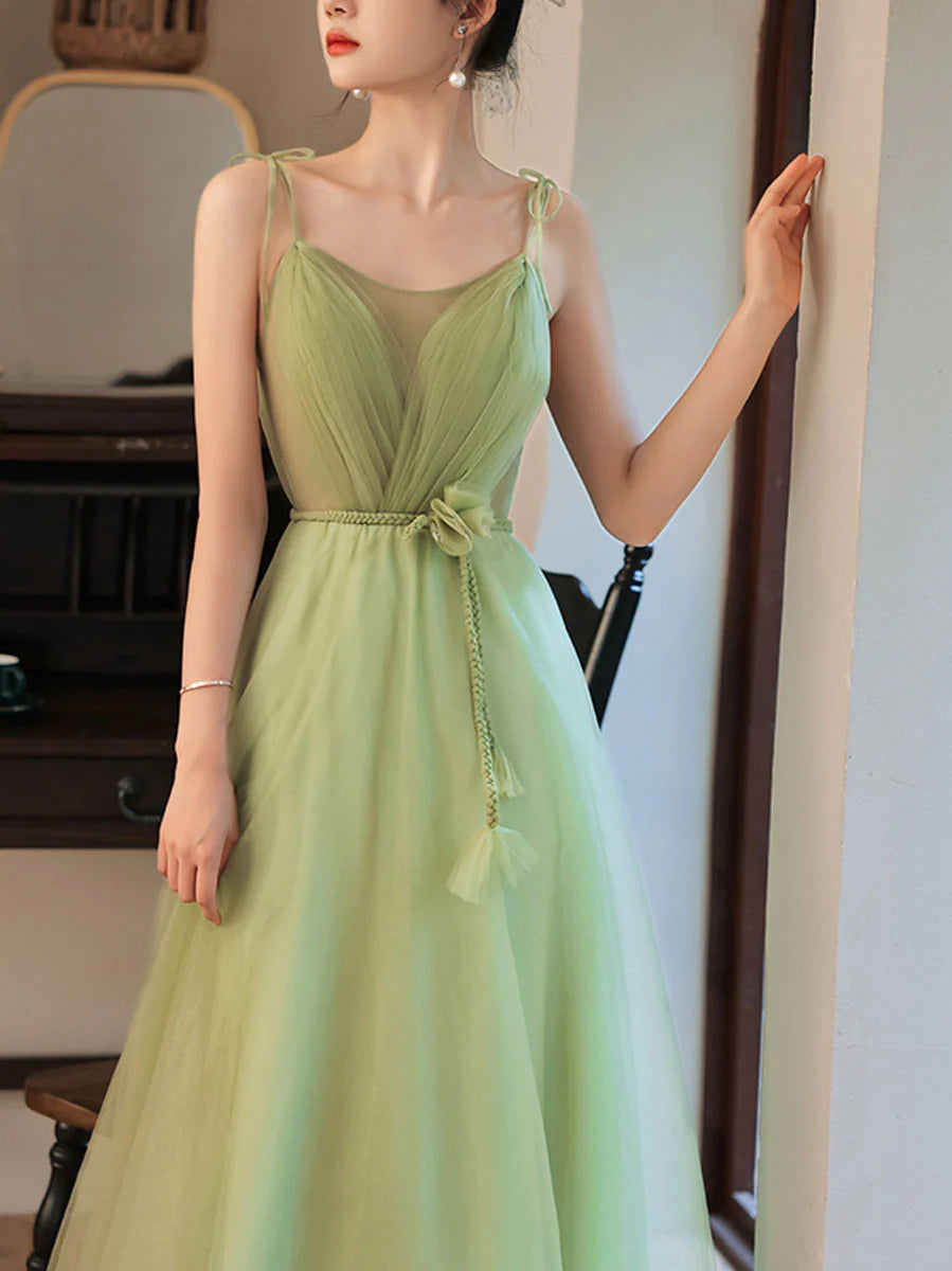 Green Tulle Long Prom Dress Green Bridesmaid Dresses
