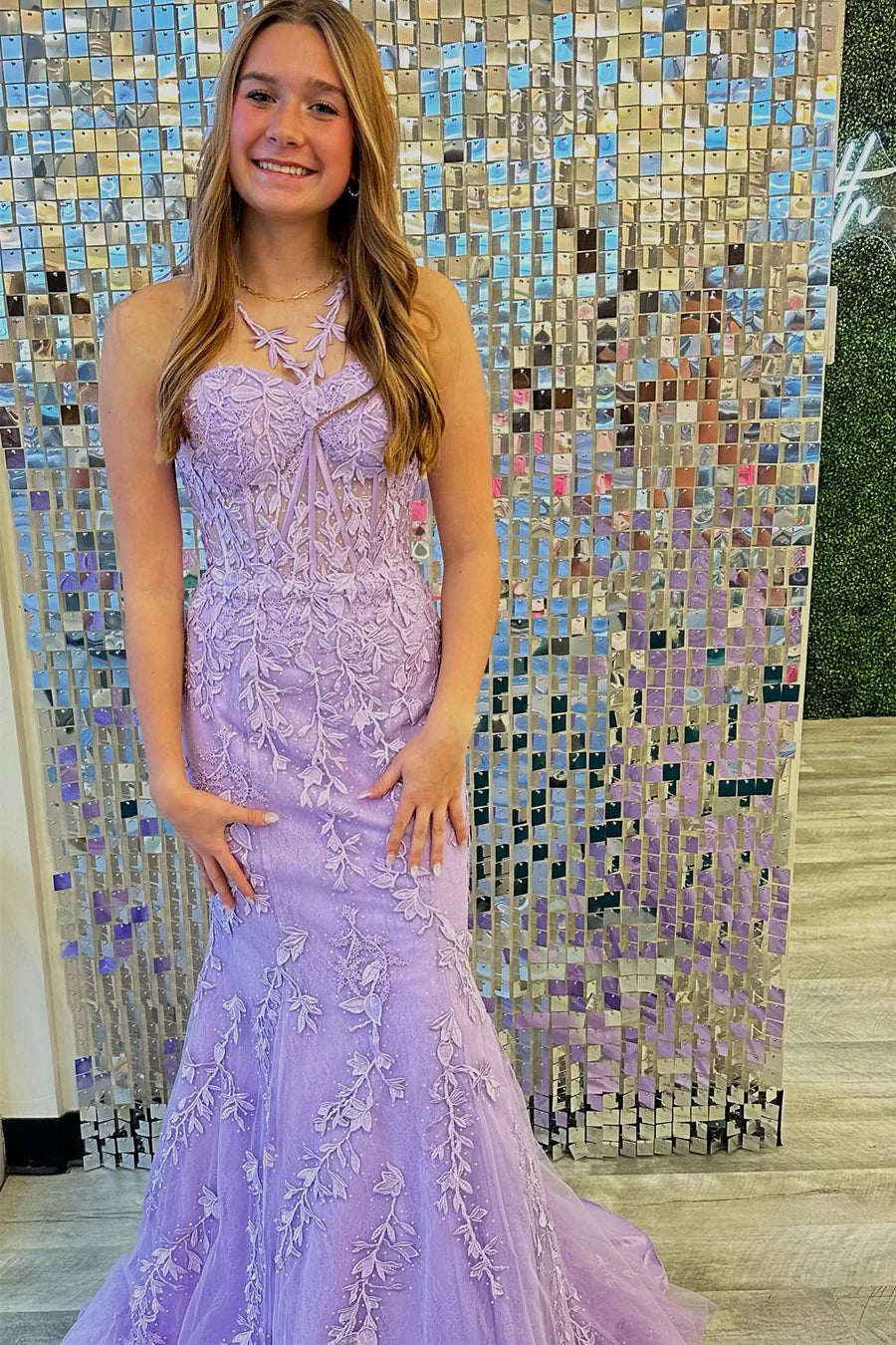 Halter Flower Straps Appliques Mermaid Long Prom Dress