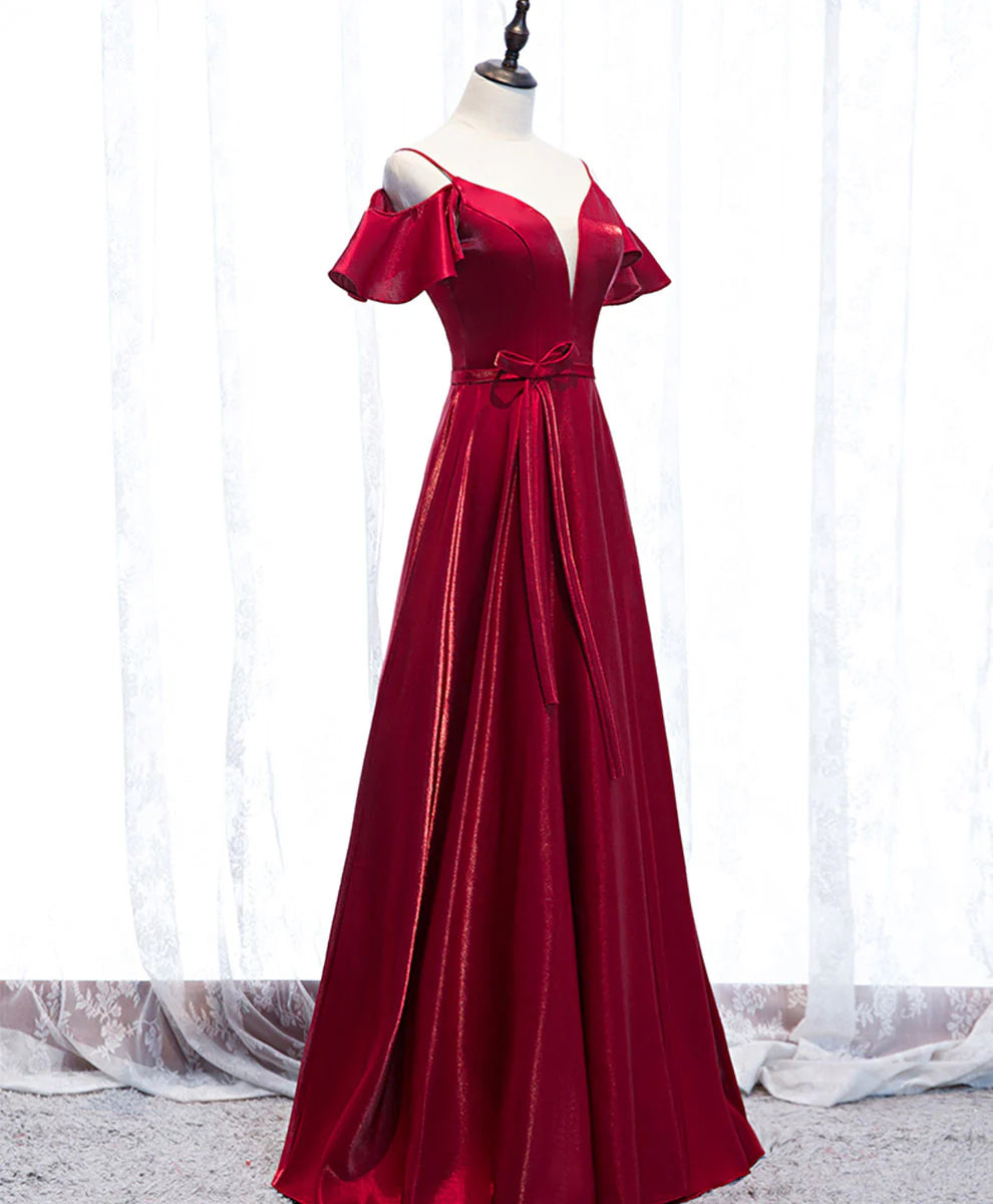 Satin Burgundy Long Prom Dress Burgundy Formal Dress