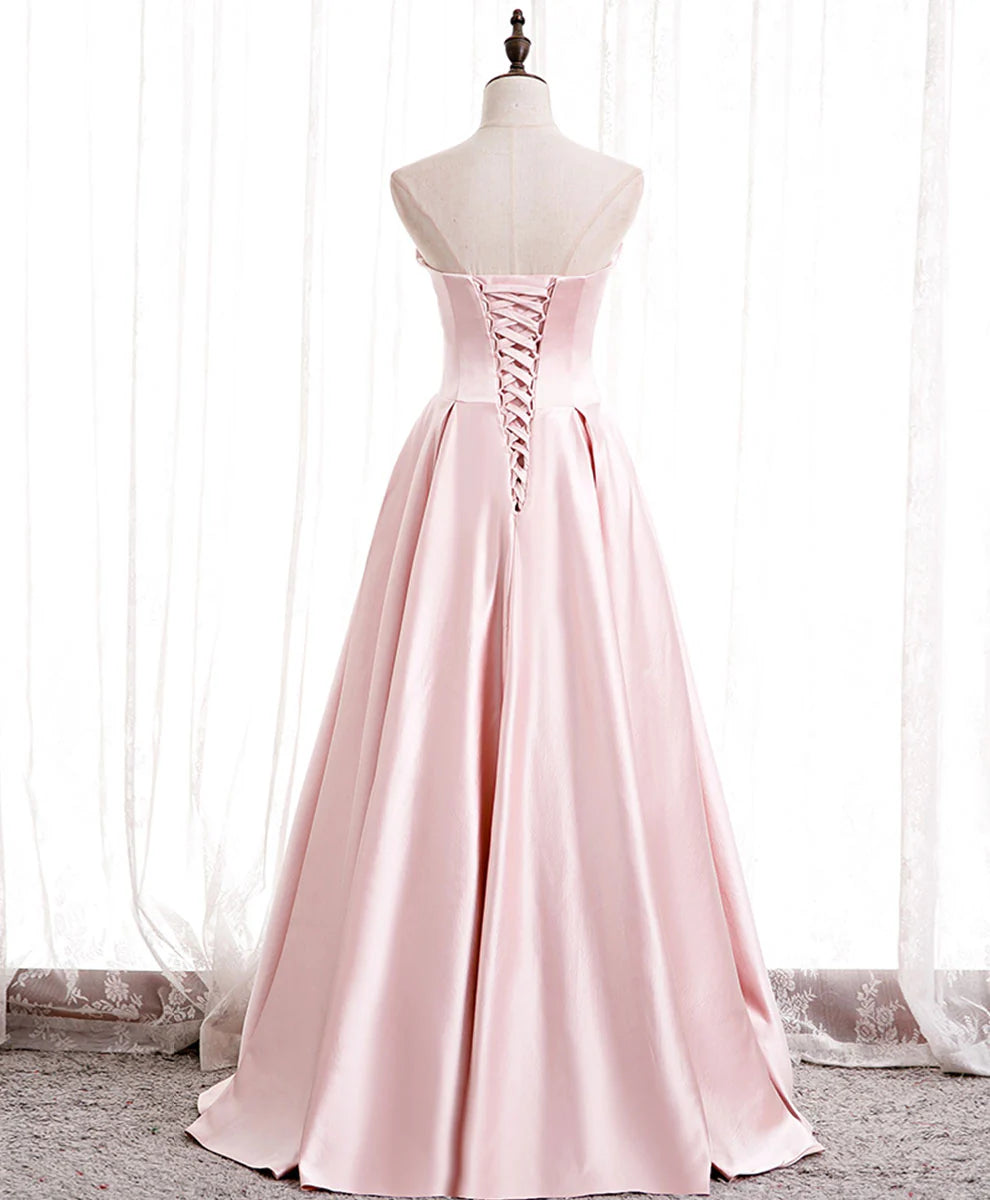 Pink Satin Long Prom Dress Pink Formal Bridesmaid Dress