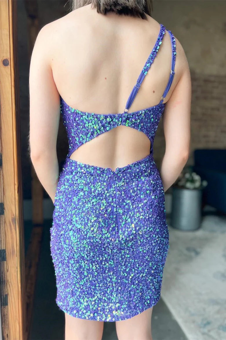 Sequin One-Shoulder Cutout Tight Party Dress