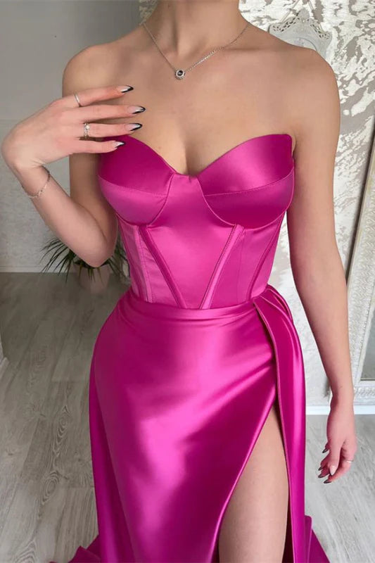 Elegant Hot Pink Sweetheart Sleeveless Prom Dress with Split