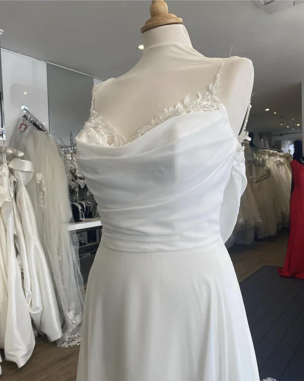 Simple Chiffon Wedding Dresses with Court Train Lace Straps A Line Bridal Gowns Robe boheme abito sposa