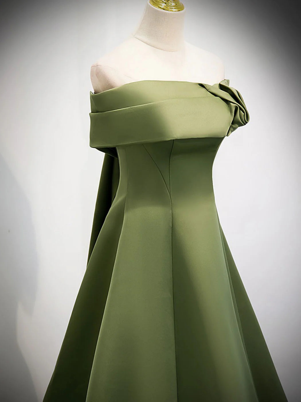 A-Line Satin Green Long Prom Dress Green Formal Dress