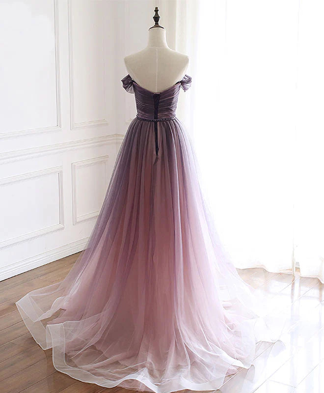 Tulle Off Shoulder Long Prom Dress Tulle Formal Dress