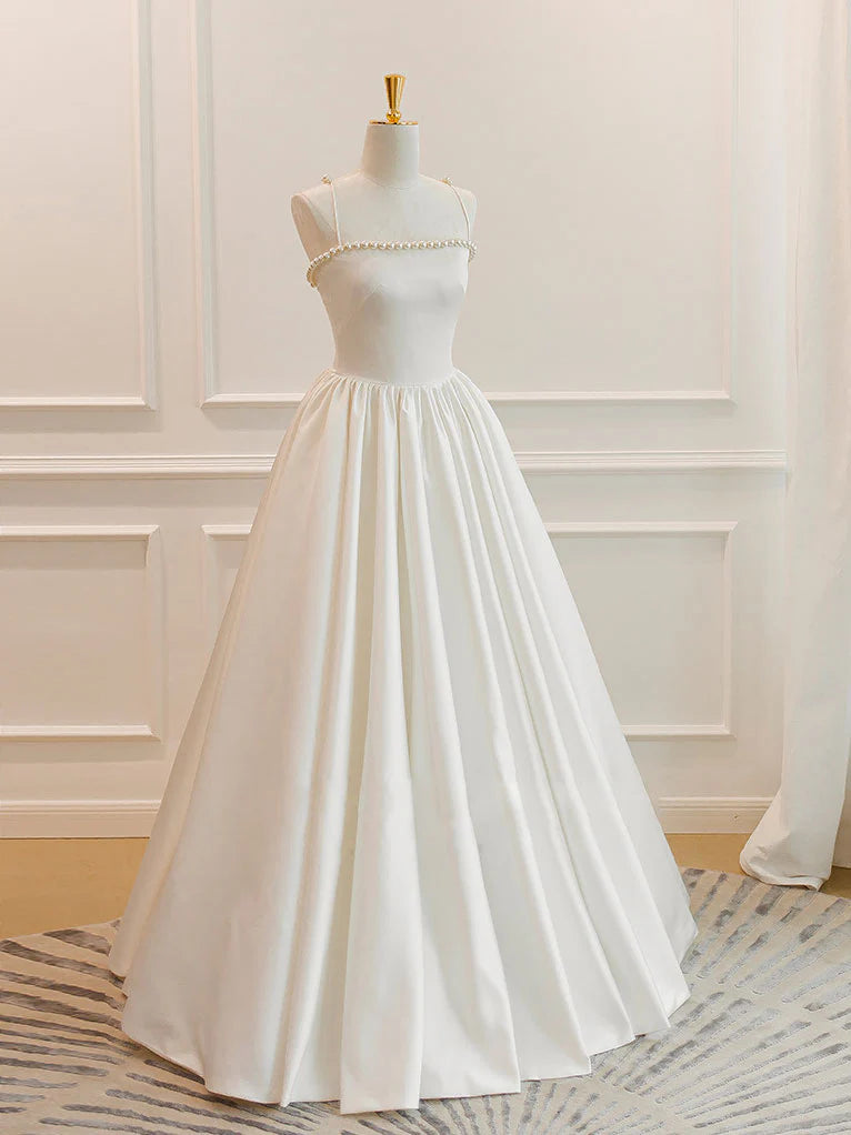 Ivory Satin Long Prom Dress, ivory Long Formal Dresses