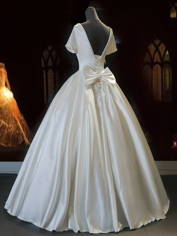 Sweetheart Satin Long Bridal Dress White Wedding Dress