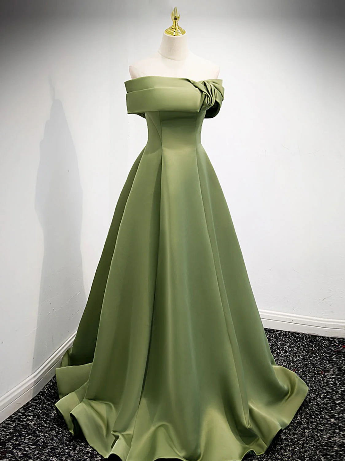 A-Line Satin Green Long Prom Dress Green Formal Dress