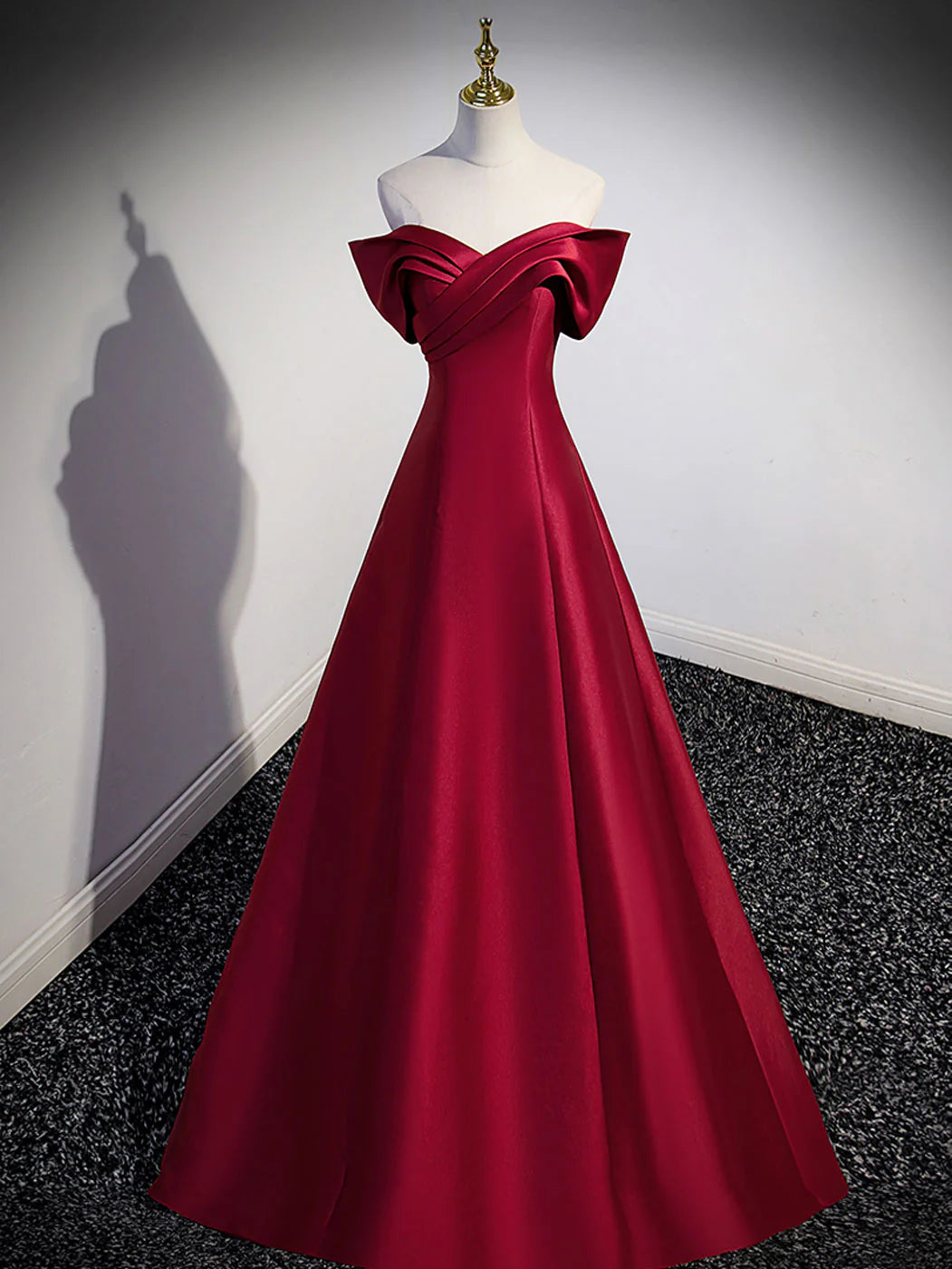 A-Line Burgundy Off Shoulder Long Prom Dress