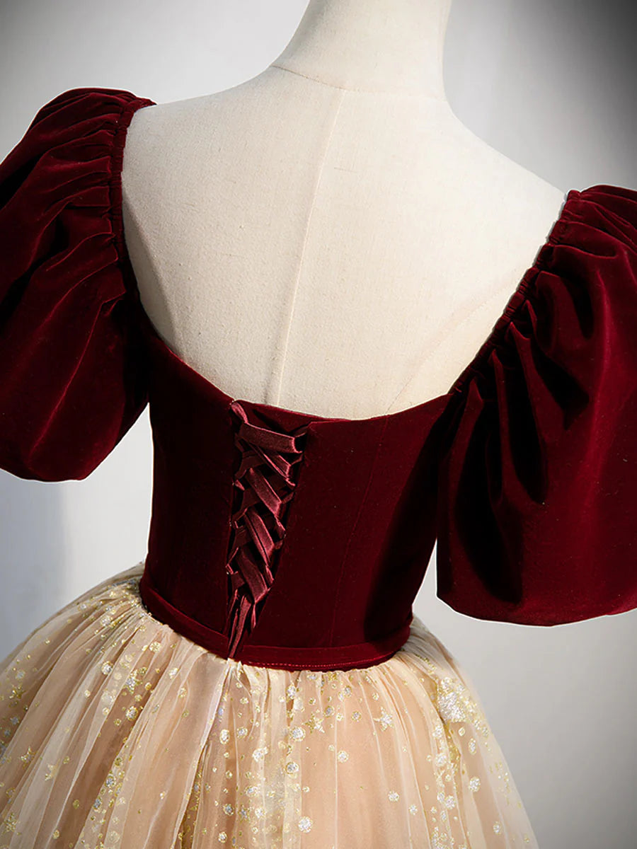 Champagne tulle long prom dressA line tulle evening dress