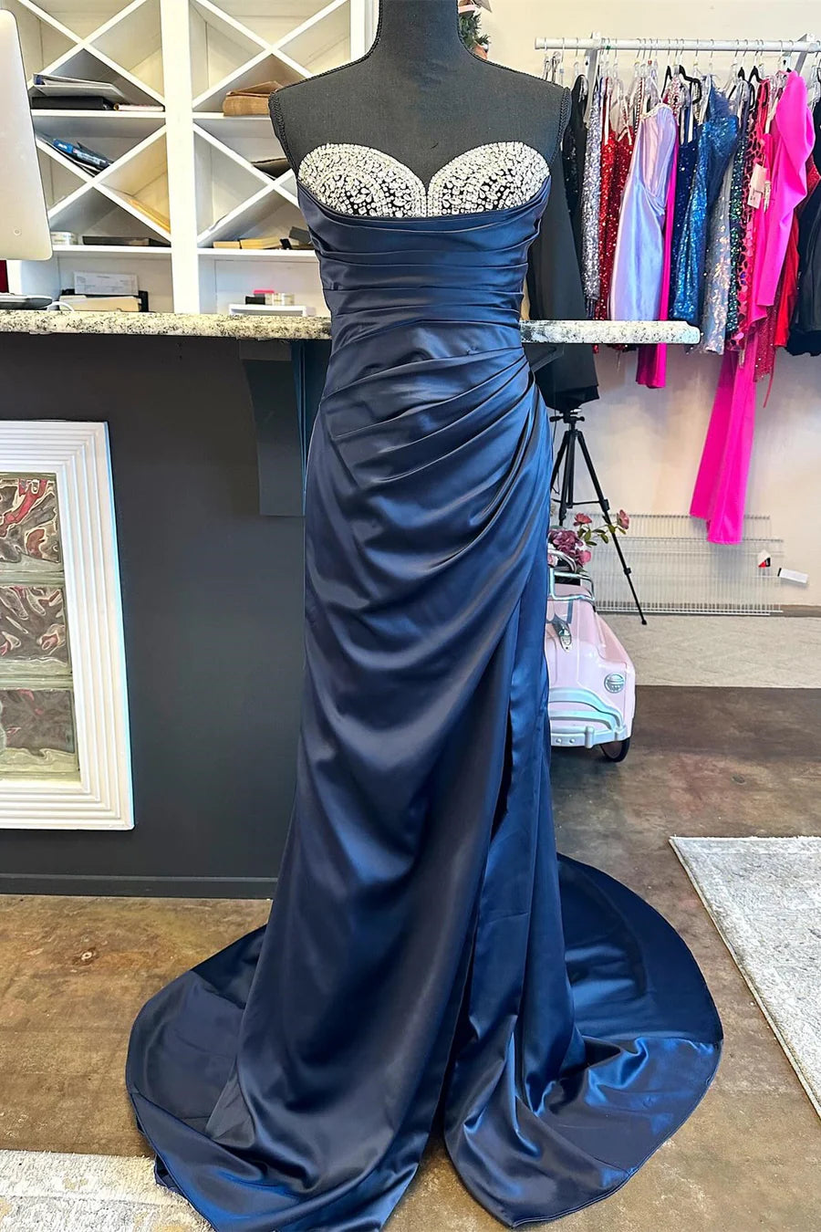 Beaded Sweetheart Mermaid Long Formal Dress with Slit