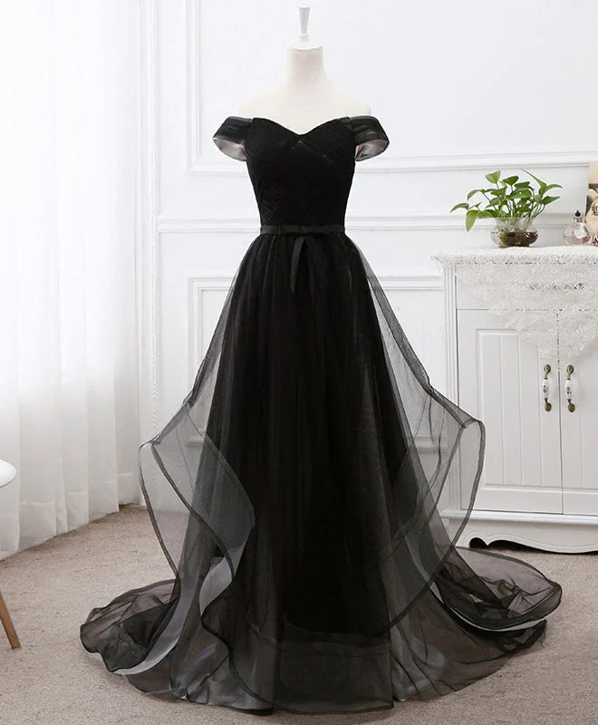 Tulle Long Prom Dress Black Evening Dresses