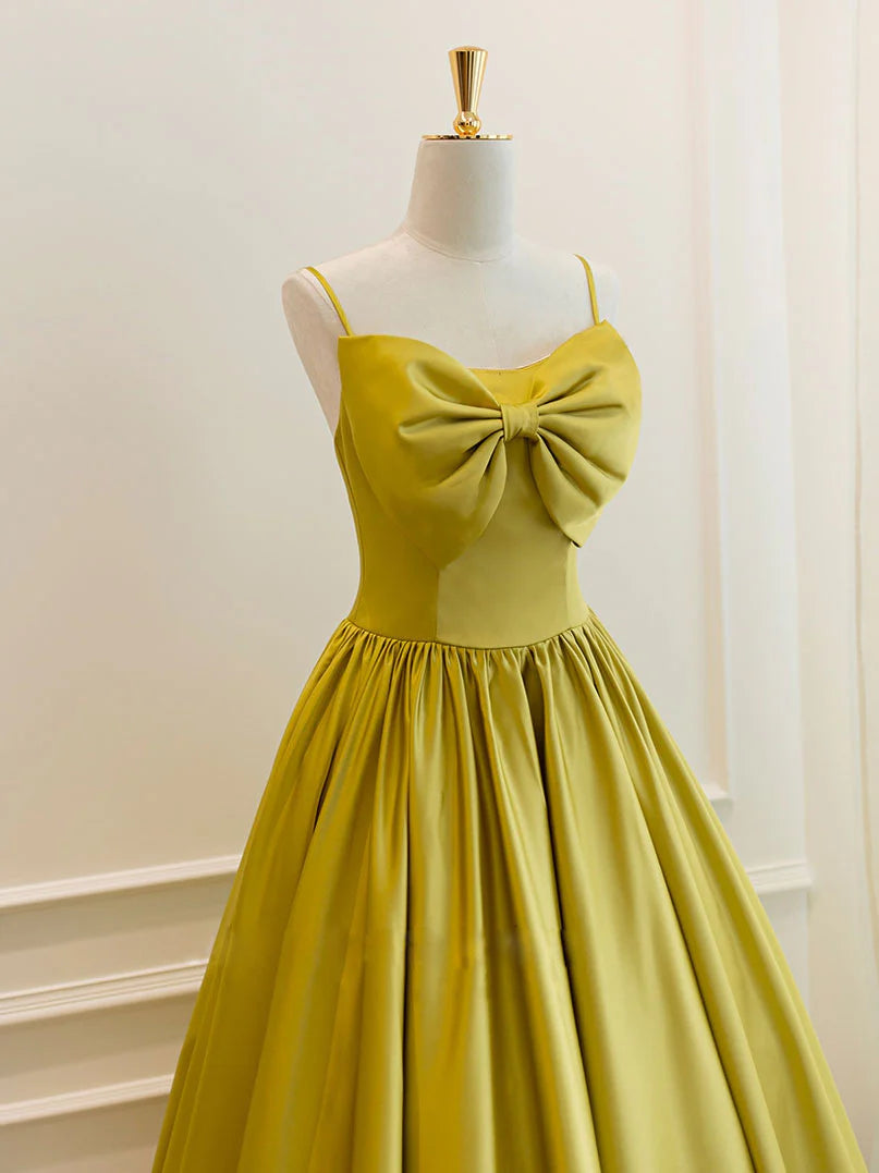 Yellow Satin Tea Length Prom Dress Yellow Homecoming Dress