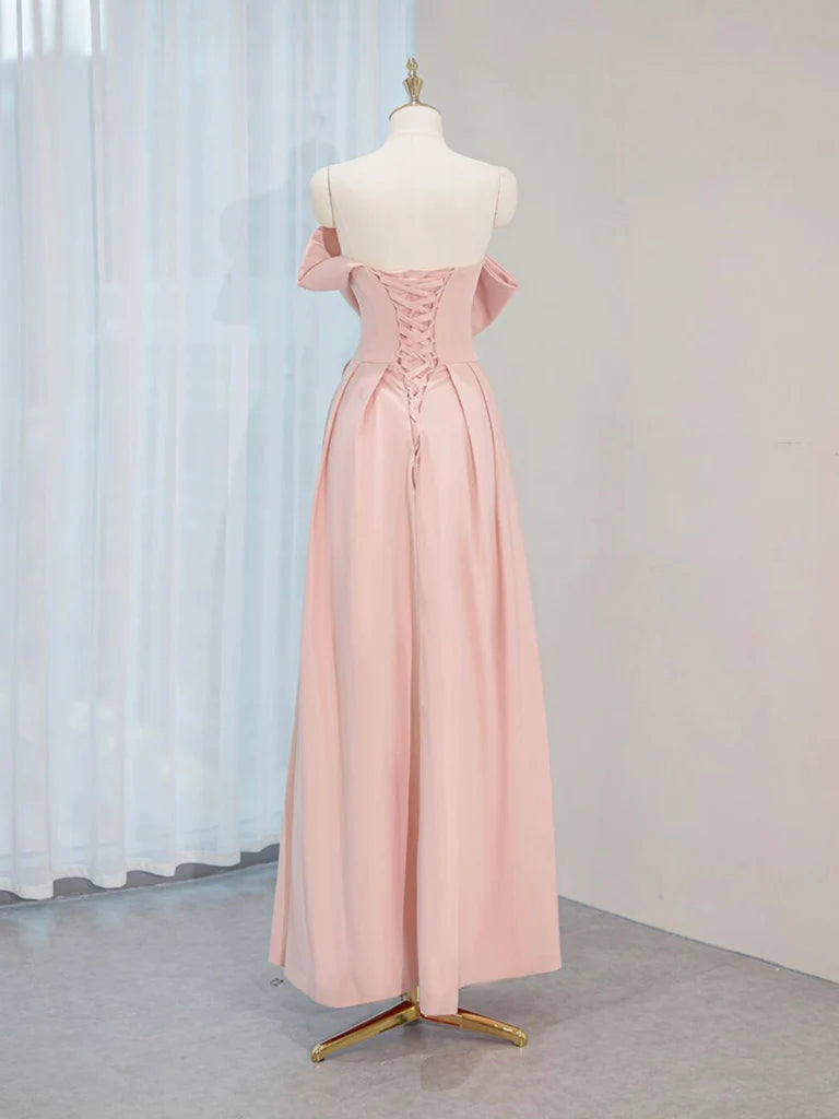 A-Line Satin Pink Long Prom Dress Pink Long Formal Dress