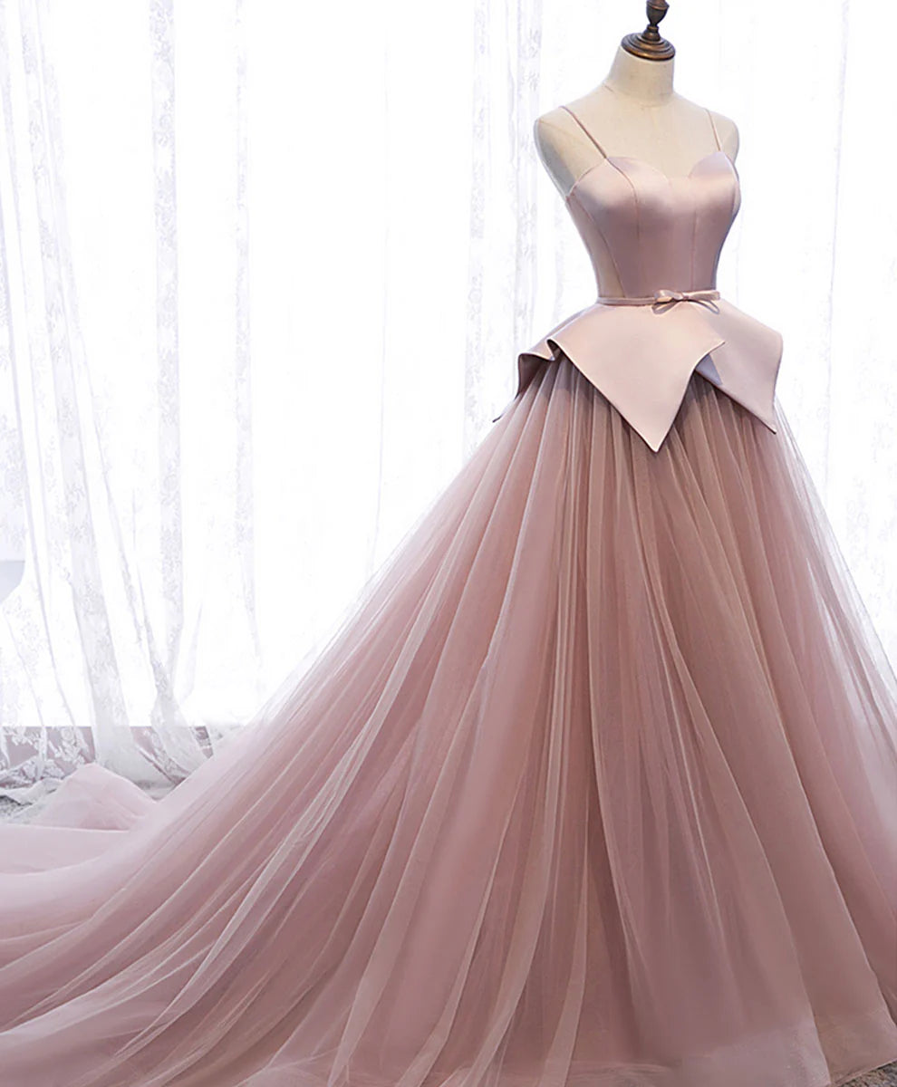 Sweetheart Tulle Long Prom Gown Pink Tulle Formal Dress