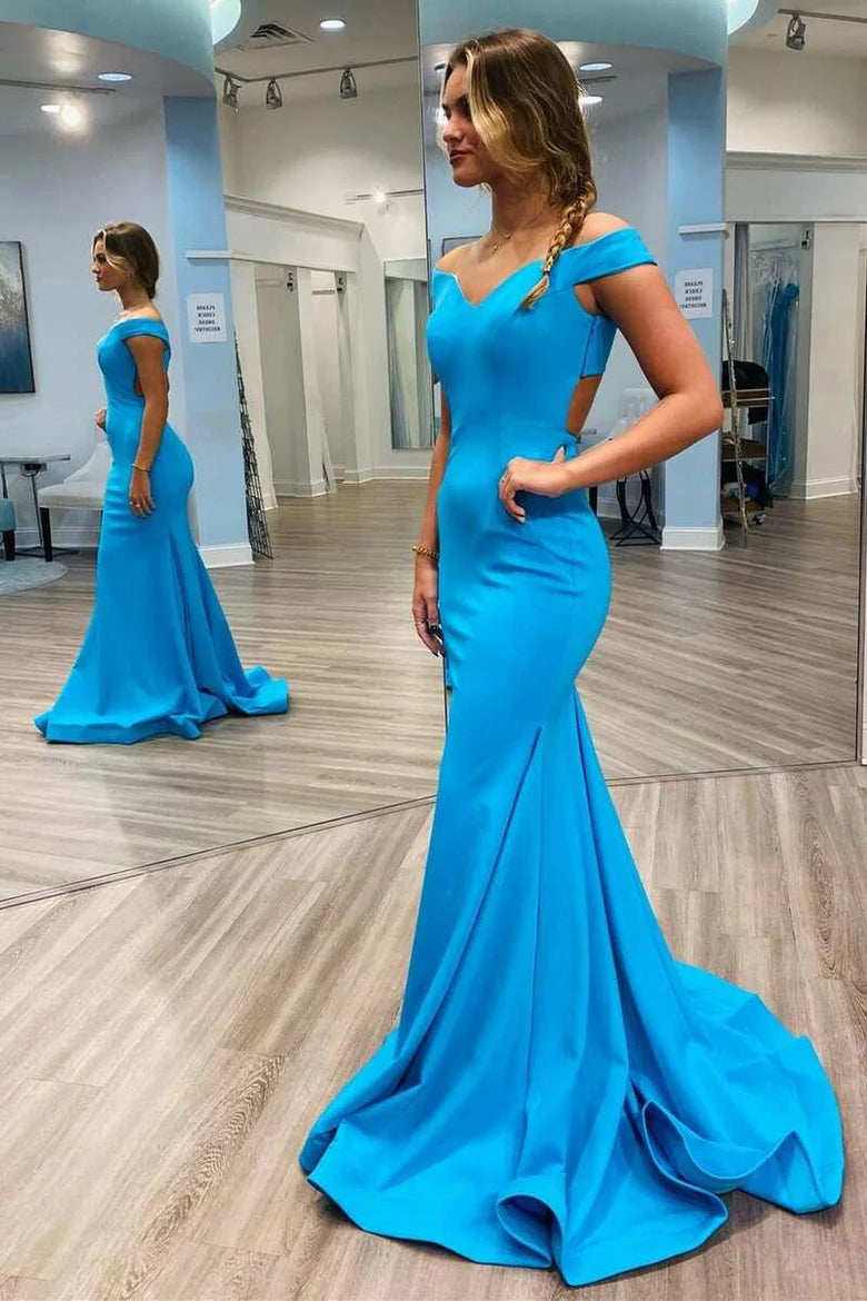 Off-the-Shoulder Backless Trumpet Long Prom Dress