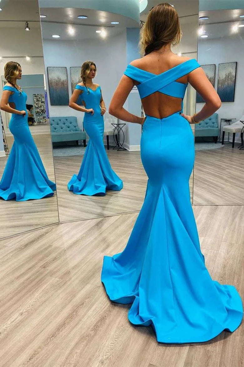 Off-the-Shoulder Backless Trumpet Long Prom Dress