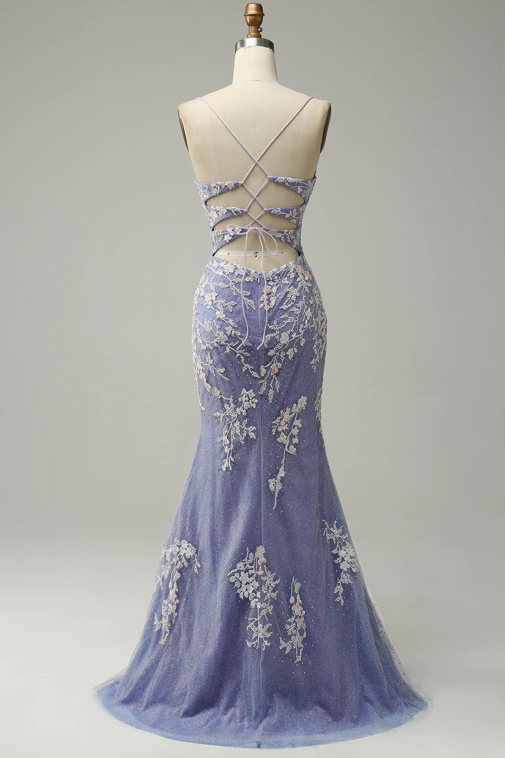 Mermaid V Neck Light Purple Long Prom Dress with Appliques Beading