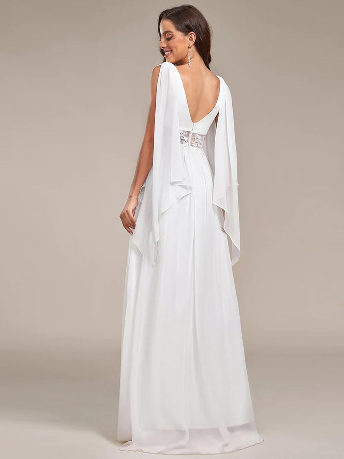 Deep V Neck Applique Long Split Wedding Dress