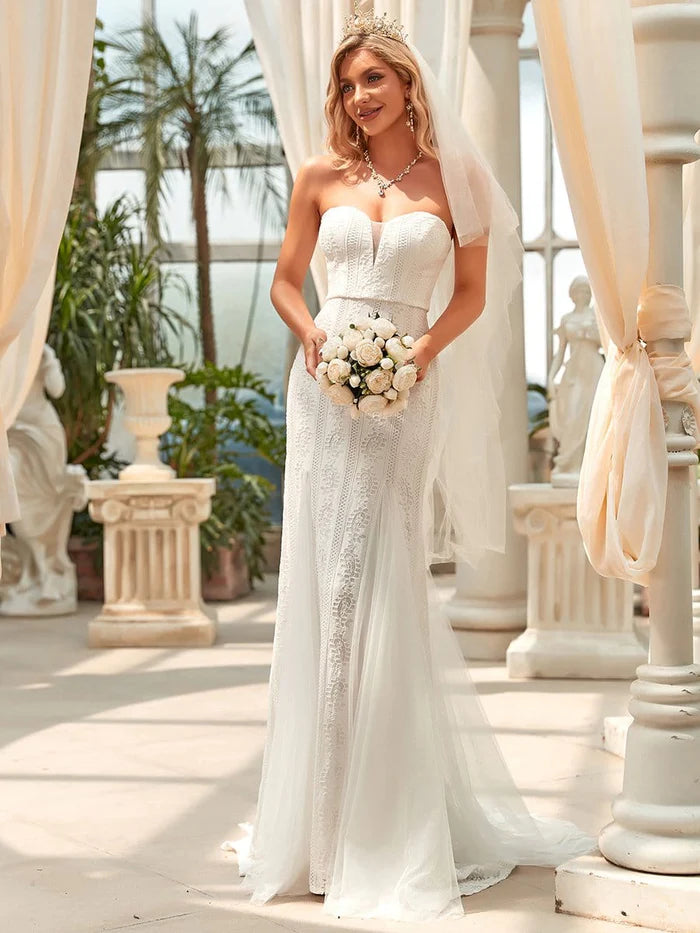 Bandeau Sweetheart Floor Length Wedding Dress