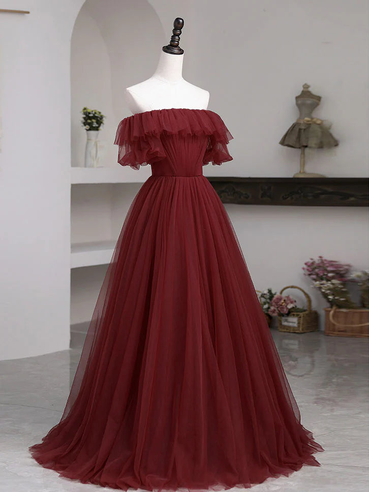 Burgundy A line Long Prom Dresses Burgundy Bridesmaid Dresses