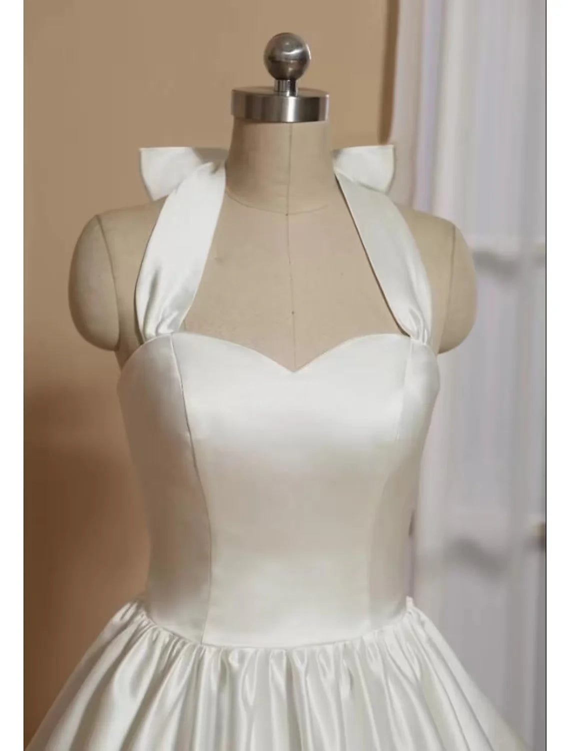 DingjiBall Gown A-Line Cocktail Dresses Minimalist Dress Engagement Tea Length Sleeveless Halter Italy Satin with Butterfly Pure Color