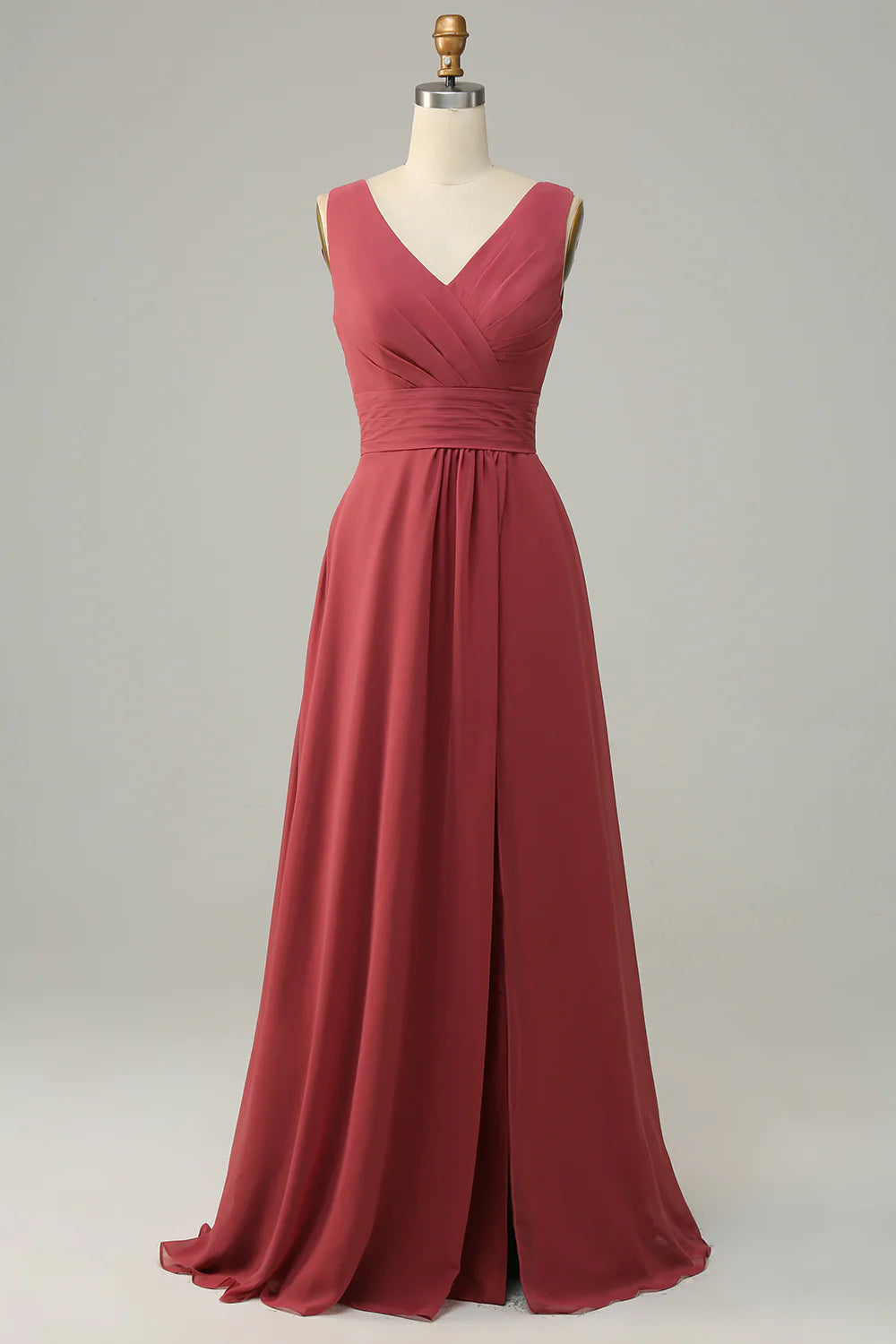 V Neck Desert Rose Sleeveless Chiffon Long Bridesmaid Dress