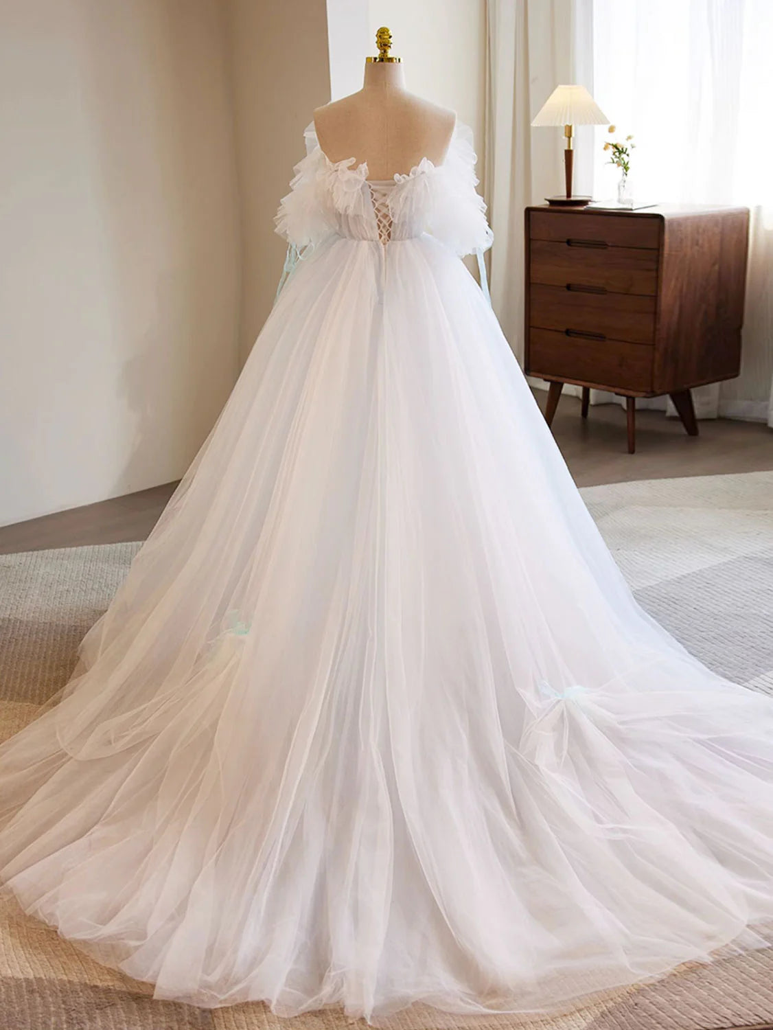 A-Line Tulle Long Wedding Dress White Formal Dress